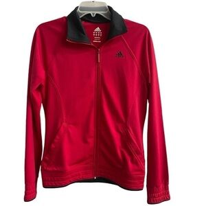 Adidas Track Jacket Climalite Red Full Zip Performance Athletic Womens Sz Small